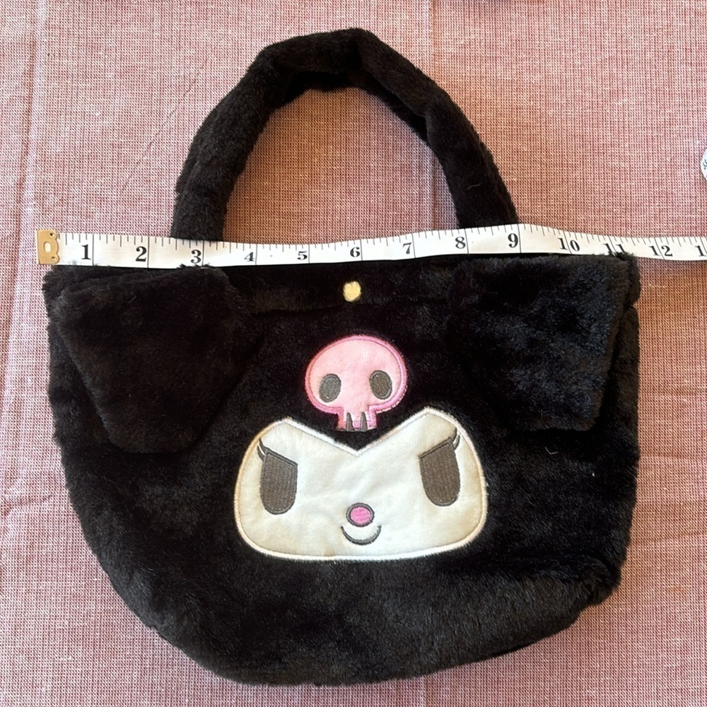 Sanrio Kuromi Plush Tote Bag NWOT Black Kawaii Goth Y2K Halloween Purse - Picture 4 of 5
